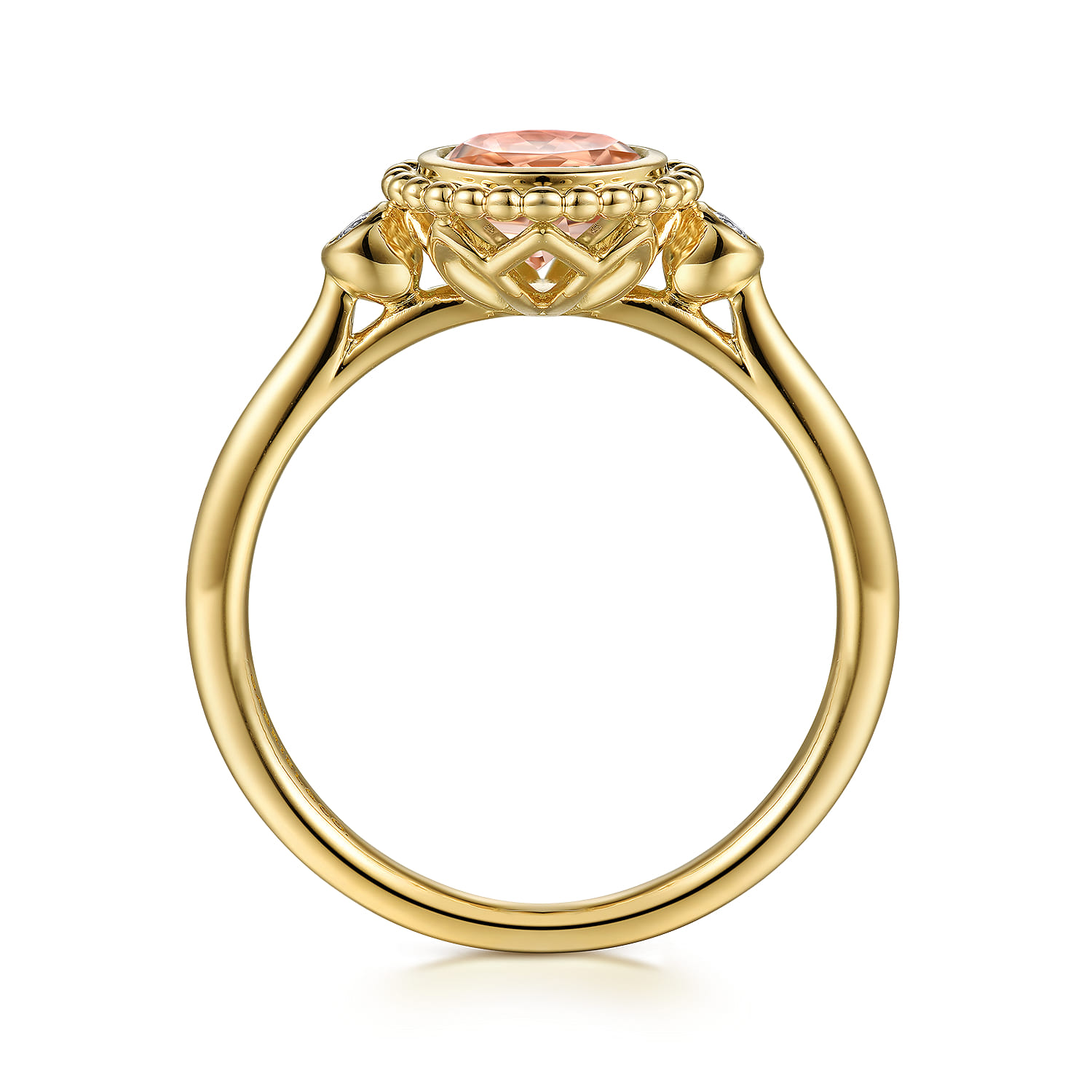 Promise Ring - 14K Yellow Gold Diamond and Morganite Bujukan Promise Ring - 0.03 ct - Shot 2