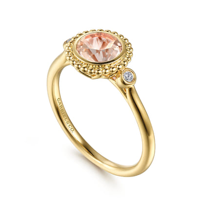 Promise Ring - 14K Yellow Gold Diamond and Morganite Bujukan Promise Ring