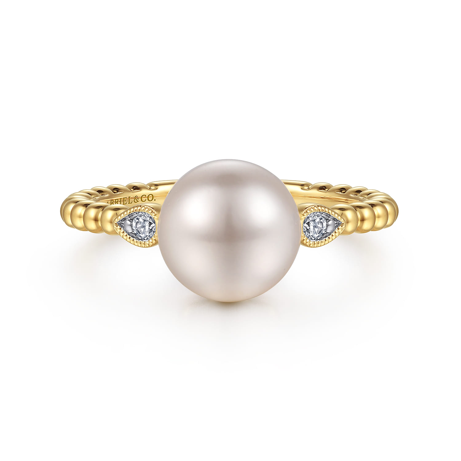 Promise Ring - 14K Yellow Gold Diamond and Pearl Bujukan Promise Ring - 0.04 ct - Shot 1