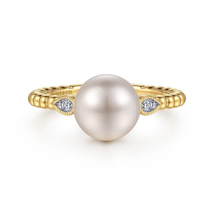 Promise Ring - 14K Yellow Gold Diamond and Pearl Bujukan Promise Ring