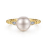 Promise Ring - 14K Yellow Gold Diamond and Pearl Bujukan Promise Ring - 0.04 ct