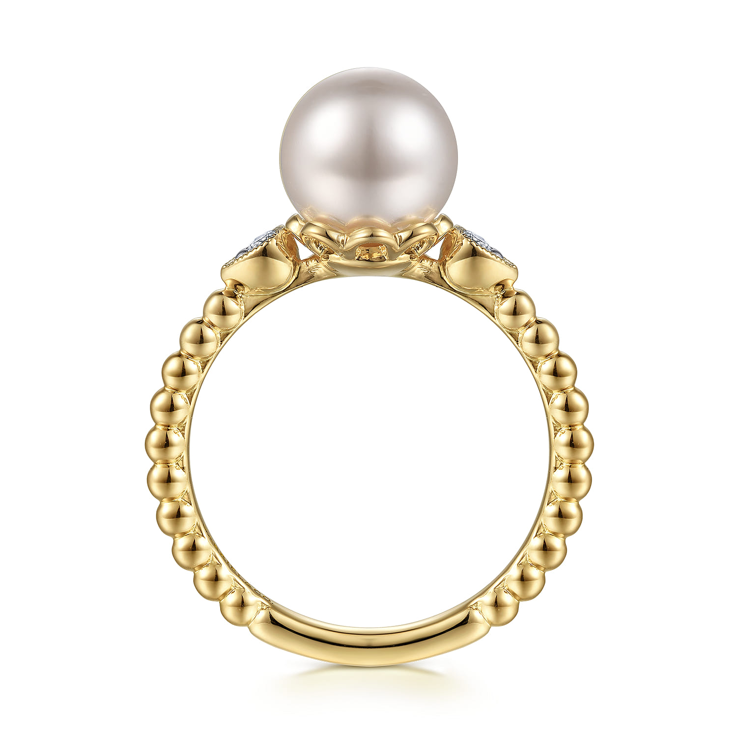 Promise Ring - 14K Yellow Gold Diamond and Pearl Bujukan Promise Ring - 0.04 ct - Shot 2