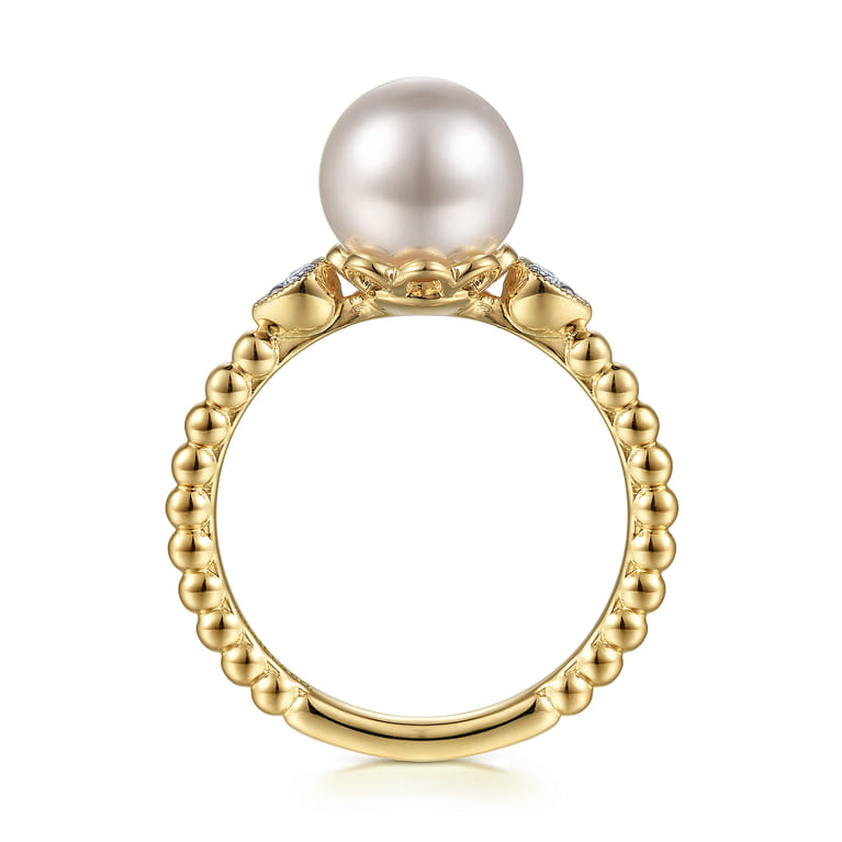 Promise Ring - 14K Yellow Gold Diamond and Pearl Bujukan Promise Ring - 0.04 ct - Shot 2