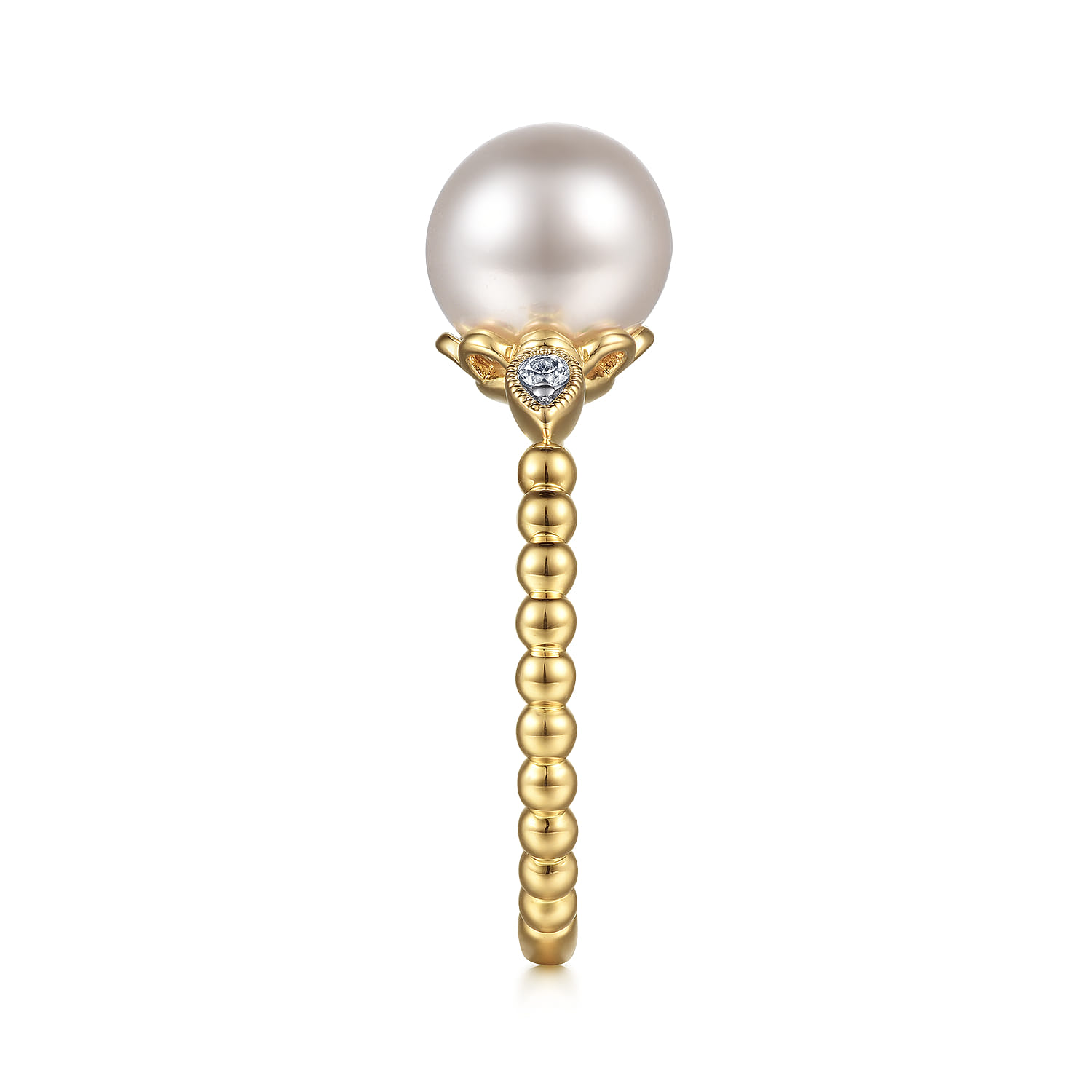 Promise Ring - 14K Yellow Gold Diamond and Pearl Bujukan Promise Ring - 0.04 ct - Shot 4