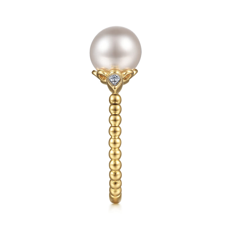 Promise Ring - 14K Yellow Gold Diamond and Pearl Bujukan Promise Ring - 0.04 ct - Shot 4