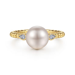Promise Ring - 14K Yellow Gold Diamond and Pearl Bujukan Ring