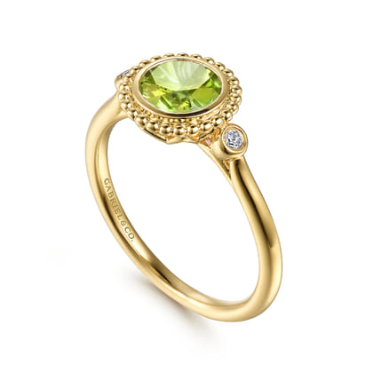 Promise Ring - 14K Yellow Gold Diamond and Peridot Bujukan Ladies' Ring