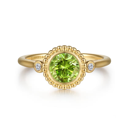 Promise Ring - 14K Yellow Gold Diamond and Peridot Bujukan Promise Ring