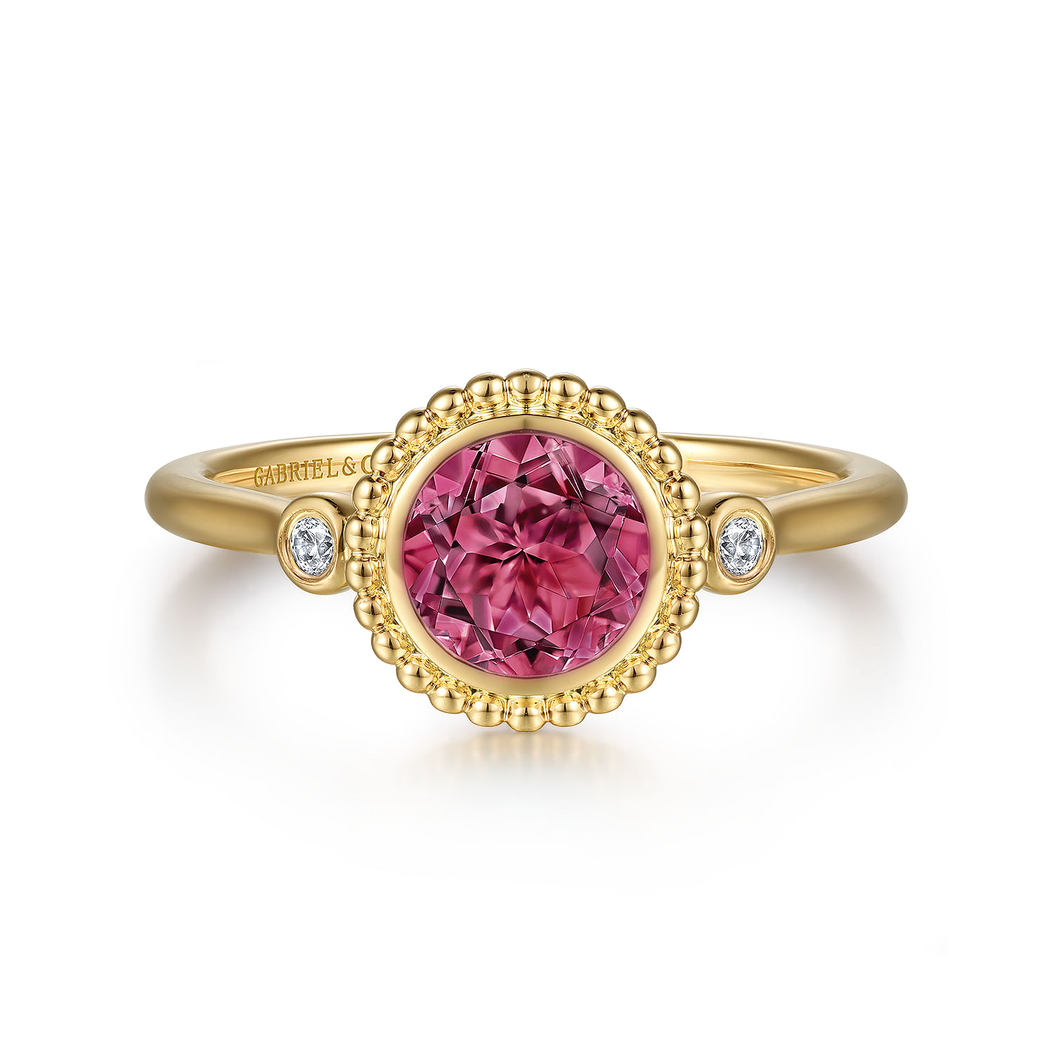 Promise Ring - 14K Yellow Gold Diamond and Pink Tourmaline Bujukan Ladies Ring