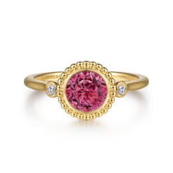 Promise Ring - 14K Yellow Gold Diamond and Pink Tourmaline Bujukan Ladies Ring