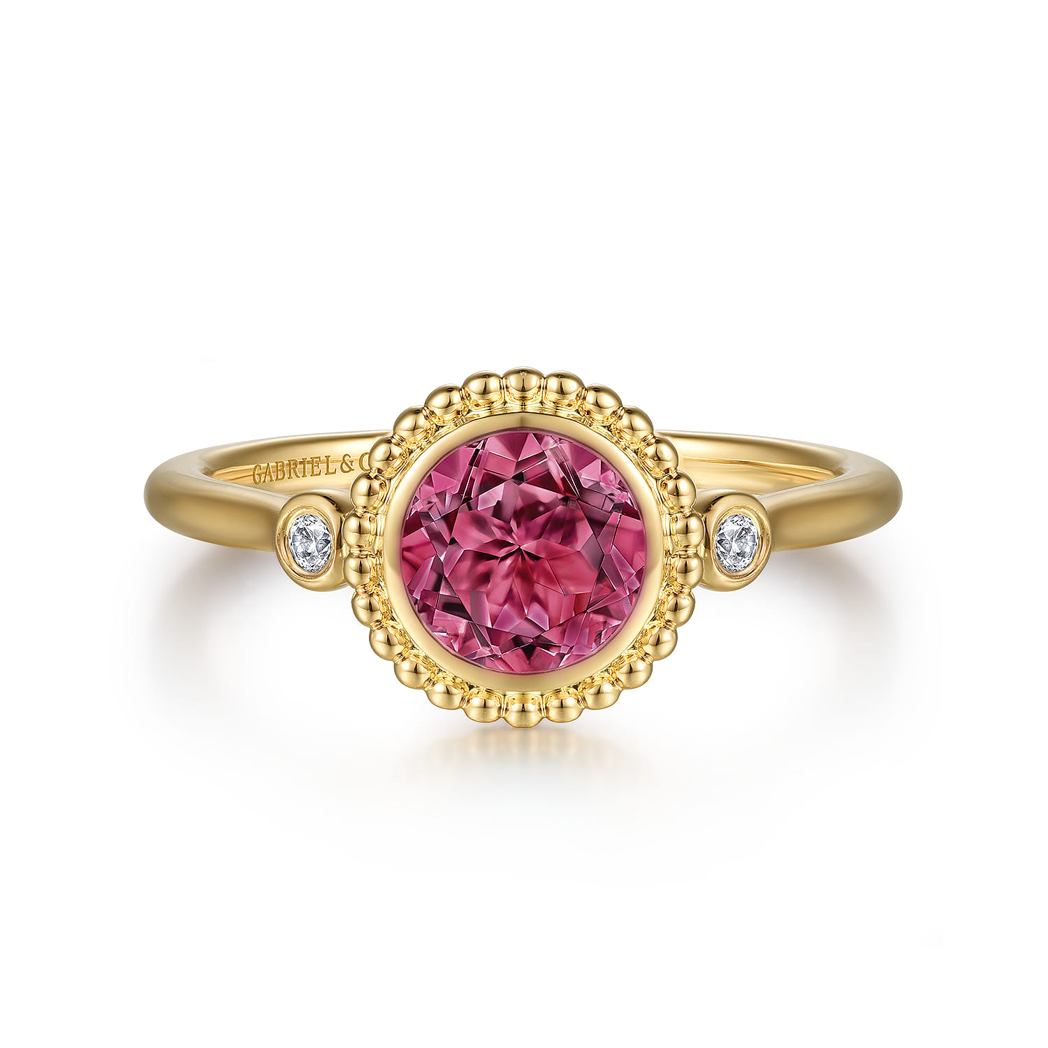 Promise Ring - 14K Yellow Gold Diamond and Pink Tourmaline Bujukan Promise Ring - 0.03 ct - Shot 1