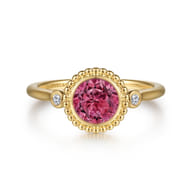 Promise Ring - 14K Yellow Gold Diamond and Pink Tourmaline Bujukan Promise Ring
