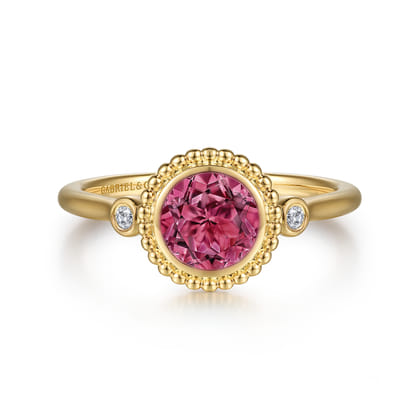 Promise Ring - 14K Yellow Gold Diamond and Pink Tourmaline Bujukan Promise Ring
