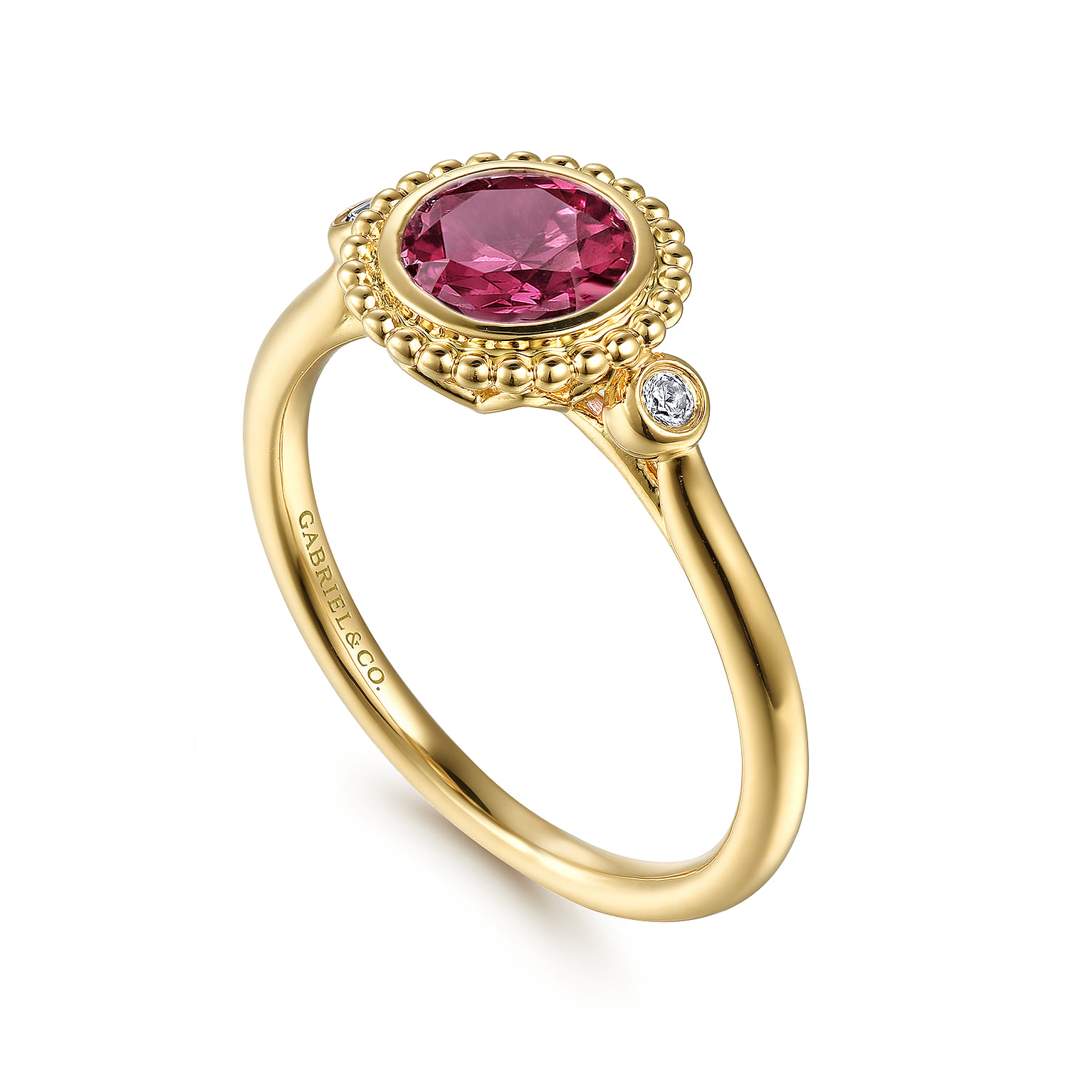 Promise Ring - 14K Yellow Gold Diamond and Pink Tourmaline Bujukan Promise Ring - 0.03 ct - Shot 3