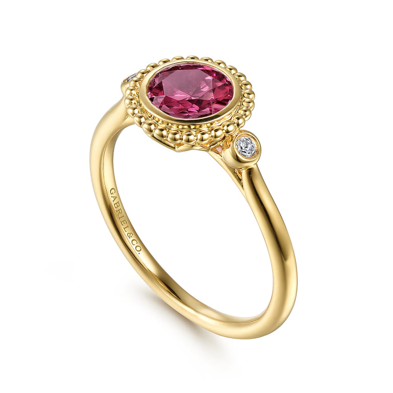Promise Ring - 14K Yellow Gold Diamond and Pink Tourmaline Bujukan Promise Ring - 0.03 ct - Shot 3