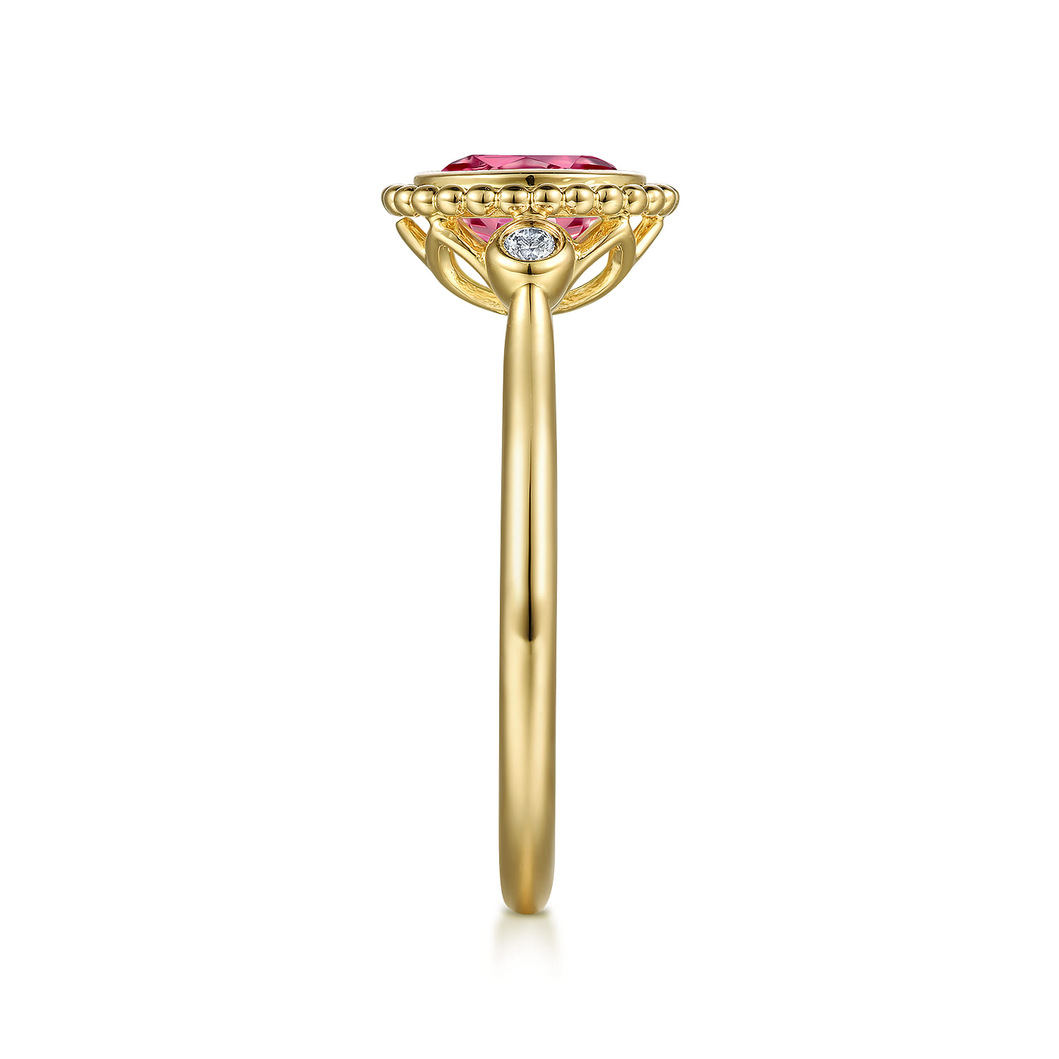Promise Ring - 14K Yellow Gold Diamond and Pink Tourmaline Bujukan Promise Ring - 0.03 ct - Shot 4