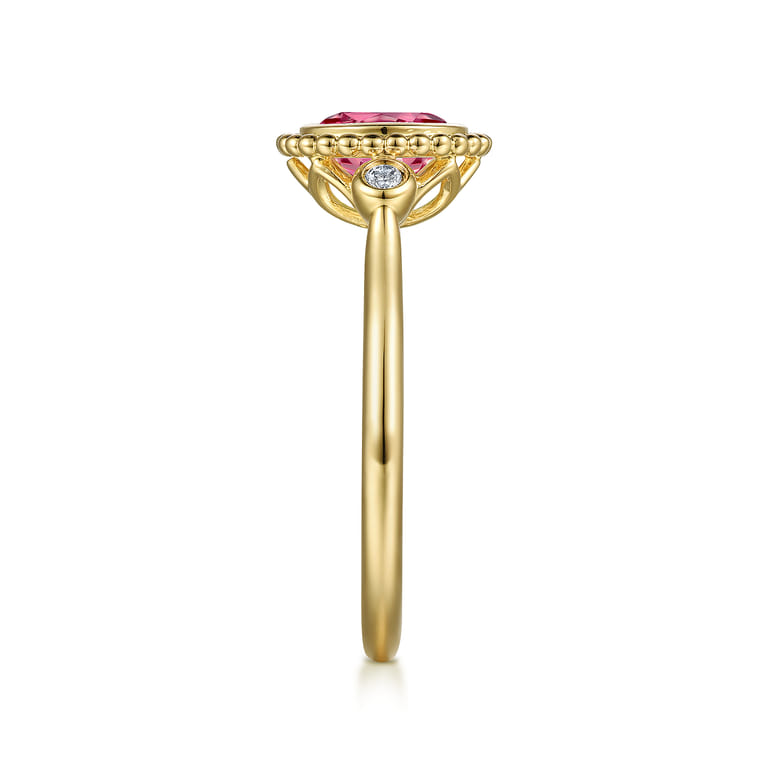 Promise Ring - 14K Yellow Gold Diamond and Pink Tourmaline Bujukan Promise Ring - 0.03 ct - Shot 4