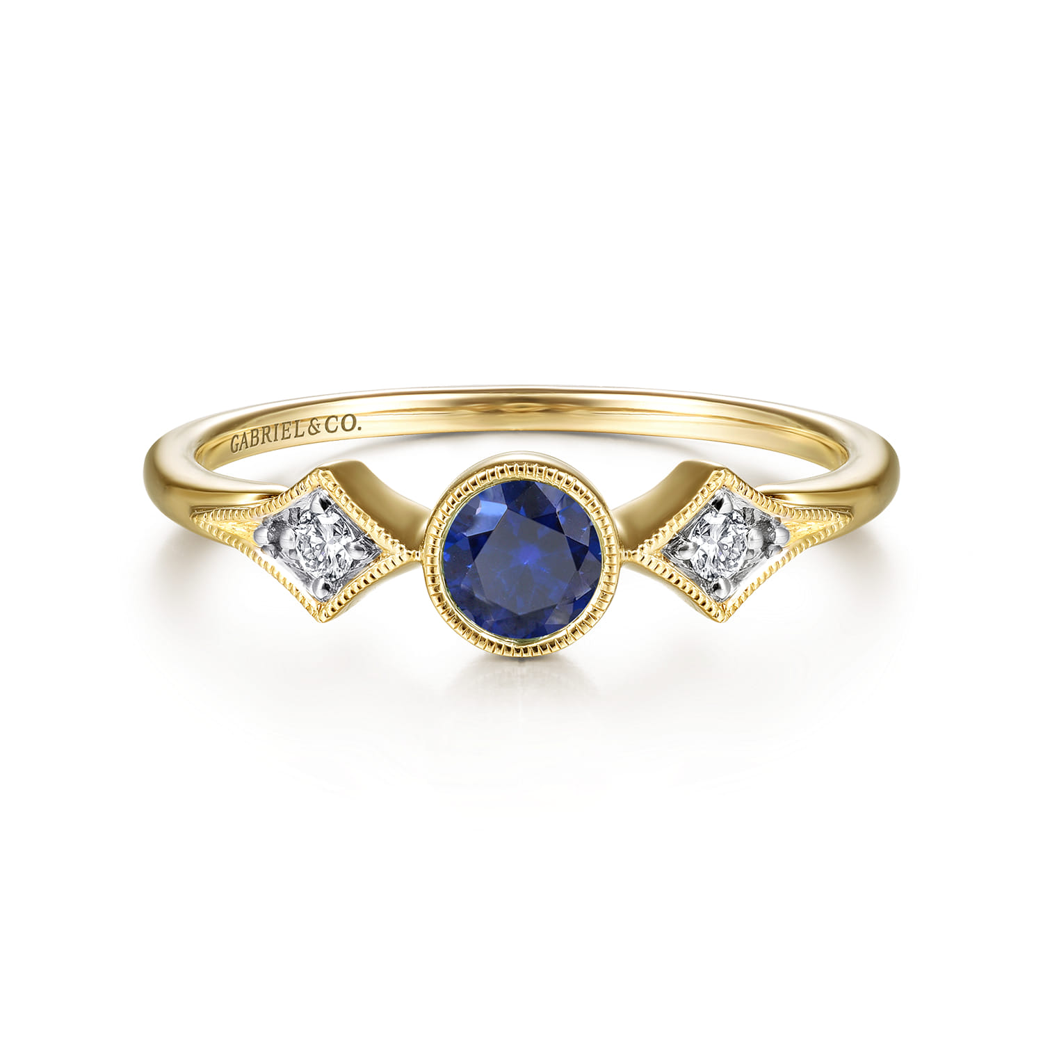 Promise Ring - 14K Yellow Gold Diamond and Sapphire 3 Stone Promise Ring