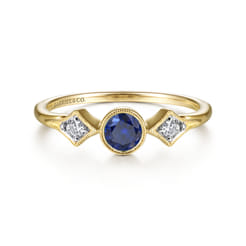 Promise Ring - 14K Yellow Gold Diamond and Sapphire 3 Stone Promise Ring