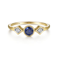 Promise Ring - 14K Yellow Gold Diamond and Sapphire 3 Stone Promise Ring