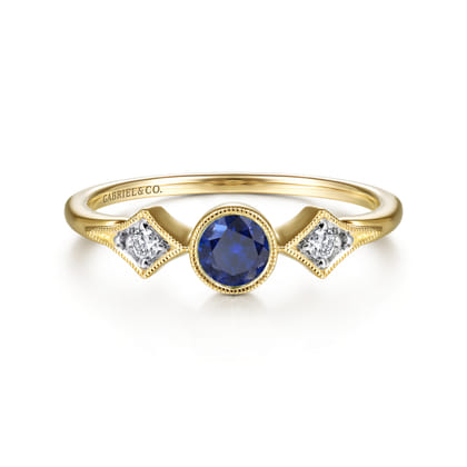 Promise Ring - 14K Yellow Gold Diamond and Sapphire 3 Stone Promise Ring