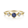 Promise Ring - 14K Yellow Gold Diamond and Sapphire 3 Stone Promise Ring - 0.05 ct