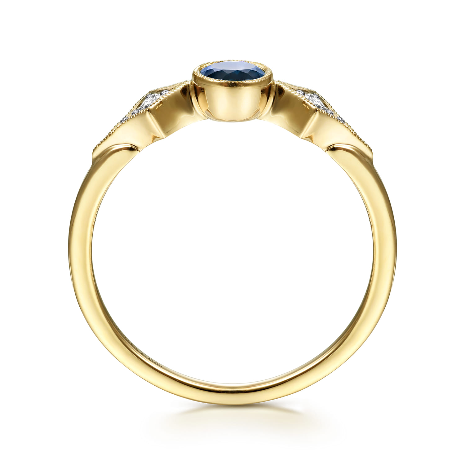 Promise Ring - 14K Yellow Gold Diamond and Sapphire 3 Stone Promise Ring