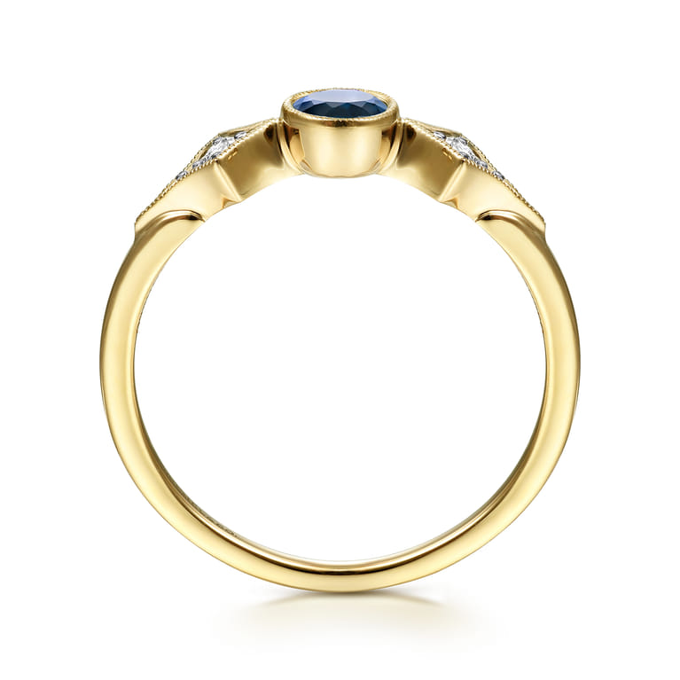 Promise Ring - 14K Yellow Gold Diamond and Sapphire 3 Stone Promise Ring - 0.05 ct - Shot 2