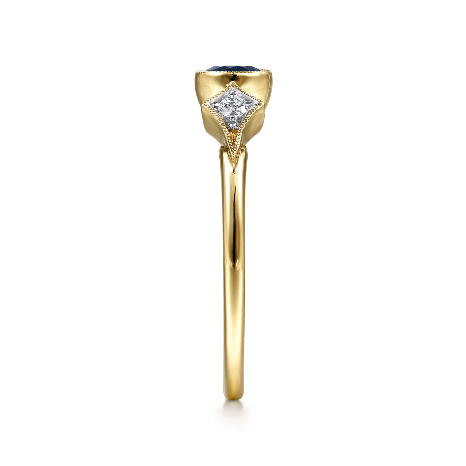 Promise Ring - 14K Yellow Gold Diamond and Sapphire 3 Stone Promise Ring