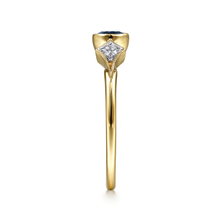 Promise Ring - 14K Yellow Gold Diamond and Sapphire 3 Stone Promise Ring - 0.05 ct - Shot 4