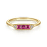 Promise Ring - 14K Yellow Gold Diamond and Trio Princess Cut Ruby Stackable Promise Ring - 0.01 ct