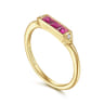 Promise Ring - 14K Yellow Gold Diamond and Trio Princess Cut Ruby Stackable Promise Ring - 0.01 ct