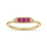 Promise Ring - 14K Yellow Gold Diamond and Trio Princess Cut Ruby Stackable Promise Ring - 0.01 ct