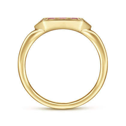 Promise Ring - 14K Yellow Gold Diamond and Trio Princess Cut Ruby Stackable Ring