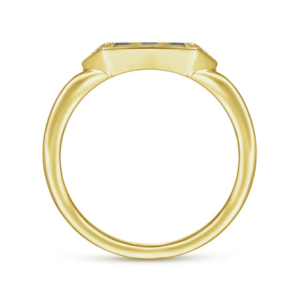 Promise Ring - 14K Yellow Gold Diamond and Trio Princess Cut Sapphire Ladies Ring