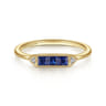 Promise Ring - 14K Yellow Gold Diamond and Trio Princess Cut Sapphire Promise Ring - 0.01 ct
