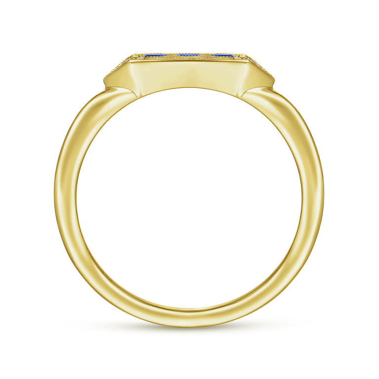 Promise Ring - 14K Yellow Gold Diamond and Trio Princess Cut Sapphire Promise Ring - 0.01 ct - Shot 2