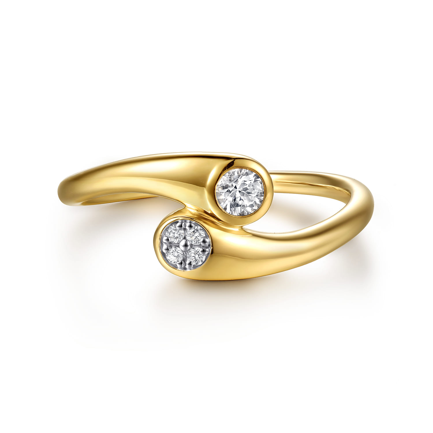 Promise Ring - 14K Yellow Gold Diamond and White Sapphire Bypass Promise Ring