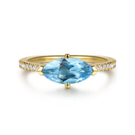 Promise Ring - 14K Yellow Gold East West Marquise Blue Topaz and Diamond Promise Ring