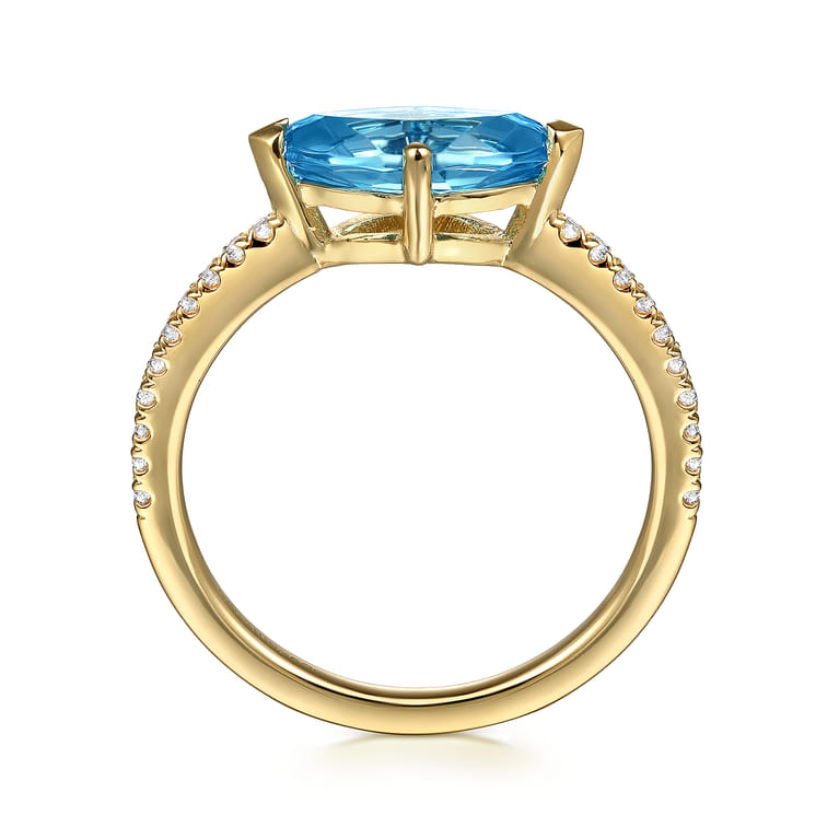 Promise Ring - 14K Yellow Gold East West Marquise Blue Topaz and Diamond Promise Ring - 0.12 ct - Shot 2