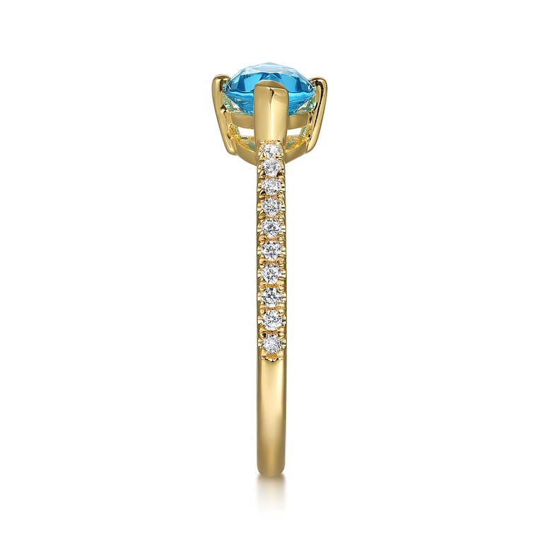 Promise Ring - 14K Yellow Gold East West Marquise Blue Topaz and Diamond Promise Ring - 0.12 ct - Shot 4