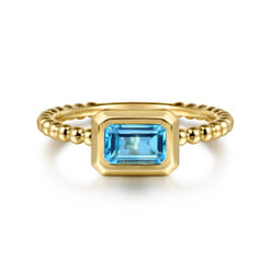 Promise Ring - 14K Yellow Gold Emerald Cut Blue Topaz Bujukan Promise Ring
