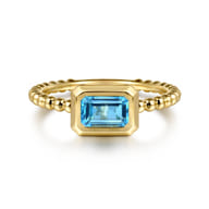 Promise Ring - 14K Yellow Gold Emerald Cut Blue Topaz Bujukan Promise Ring