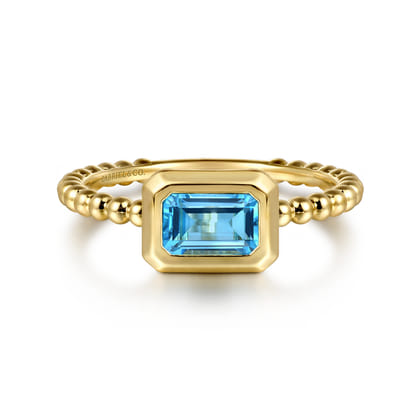 Promise Ring - 14K Yellow Gold Emerald Cut Blue Topaz Bujukan Promise Ring