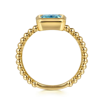 Promise Ring - 14K Yellow Gold Emerald Cut Blue Topaz Bujukan Promise Ring