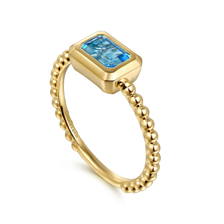 Promise Ring - 14K Yellow Gold Emerald Cut Blue Topaz Bujukan Promise Ring - Shot 3