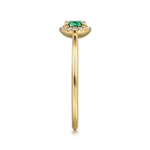 Promise Ring - 14K Yellow Gold Emerald and Diamond Halo Promise Ring