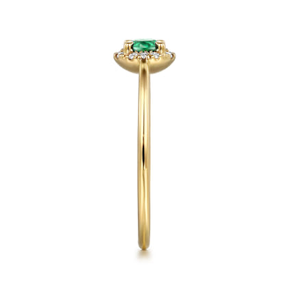 Promise Ring - 14K Yellow Gold Emerald and Diamond Halo Promise Ring