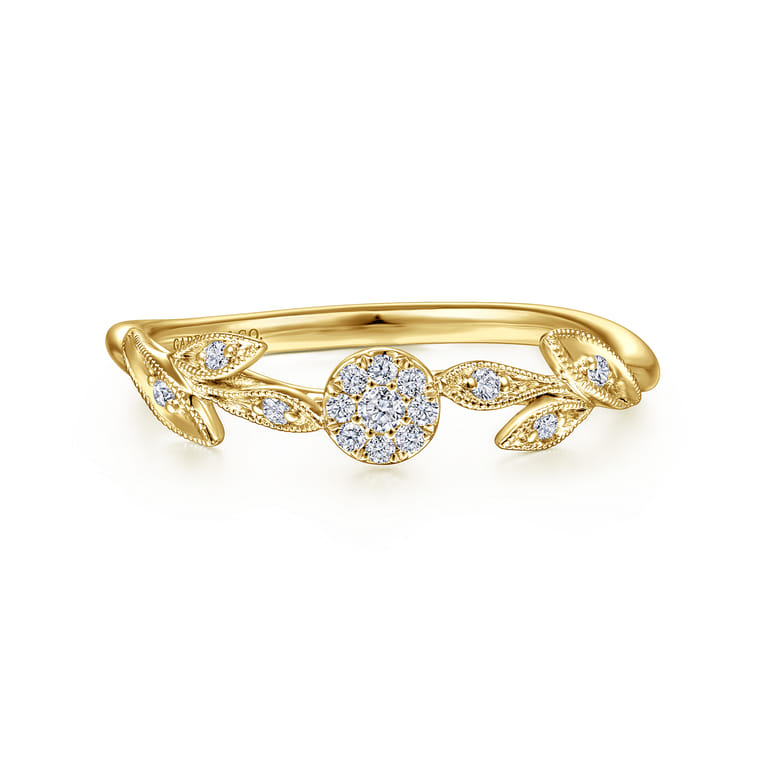 Promise Ring - 14K Yellow Gold Floral Diamond Stackable Promise Ring - 0.1 ct - Shot 1