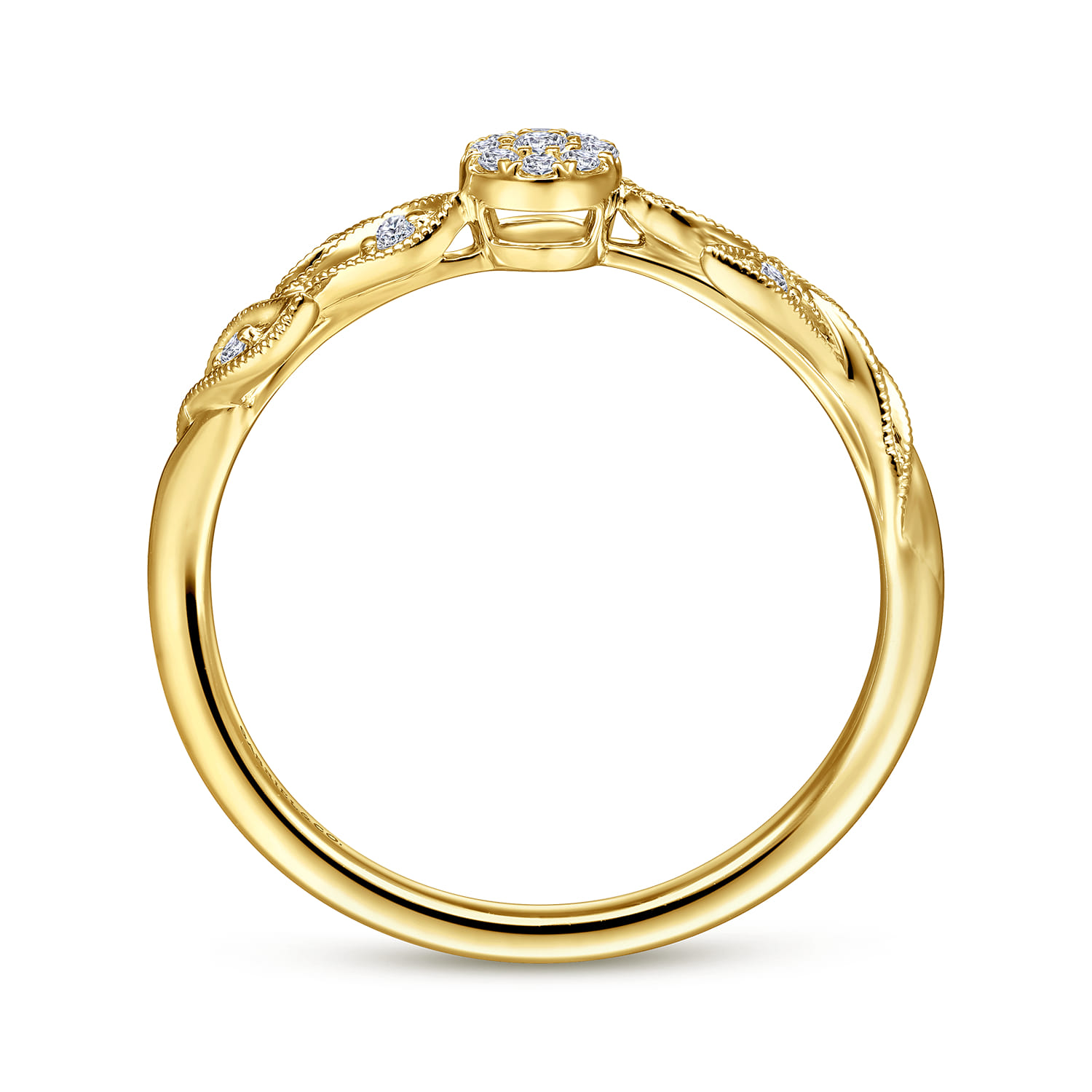 Promise Ring - 14K Yellow Gold Floral Diamond Stackable Promise Ring - 0.1 ct - Shot 2
